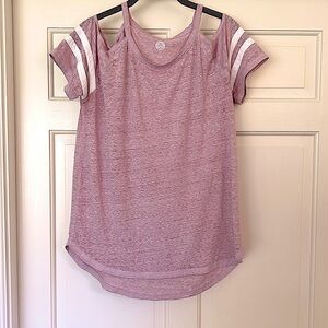 Woman’s Sporty White Stripes Pink Shirt NWOT Never Worn Size L Cut Out Straps